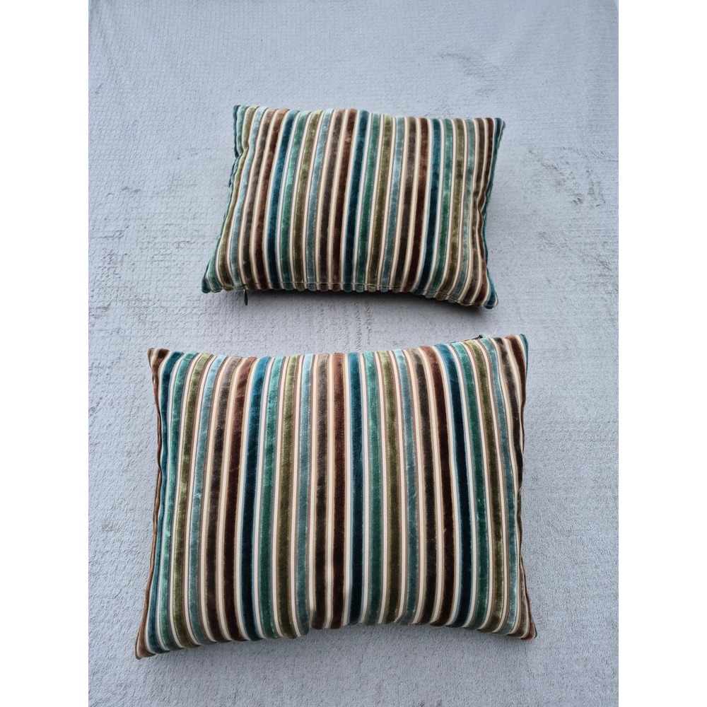 Pier 1 Imports Velvet Striped Feather Down Throw Pillows Set of 2 Teal Brown